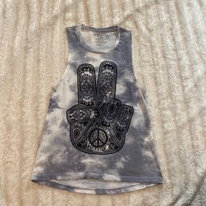Peace sign tank top tie dye hippy boho sleeveless shirt gray white size xs